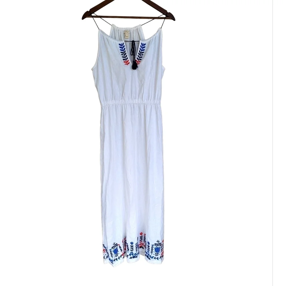 J.Crew Embroidered Linen Blend White Maxi Dress Womens XL